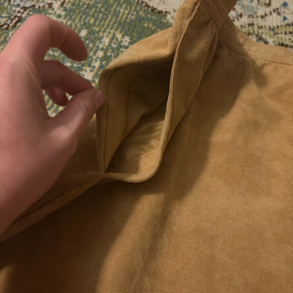 Suede A-Line Midi Skirt Women’s 12 — Tan Leather, Pockets - Picture 3 of 6